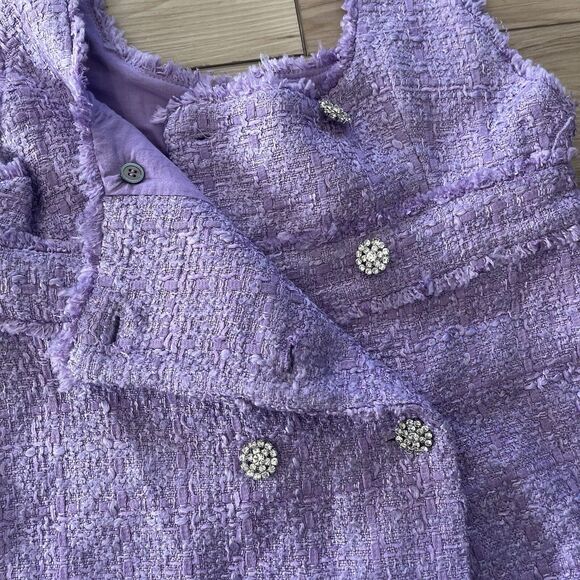 NWT ZARA Pastel Rococo Purple Lilac Tweed Button Mini Dress BLOGGER FAVORITE S - Picture 10 of 11